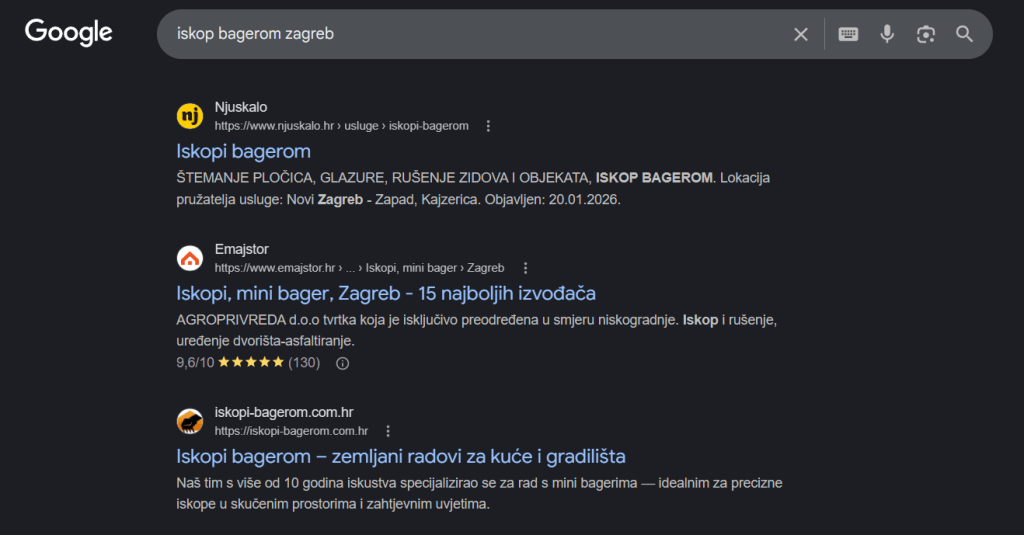 Web od klijenta na 3 mjestu u Google pretraživanju